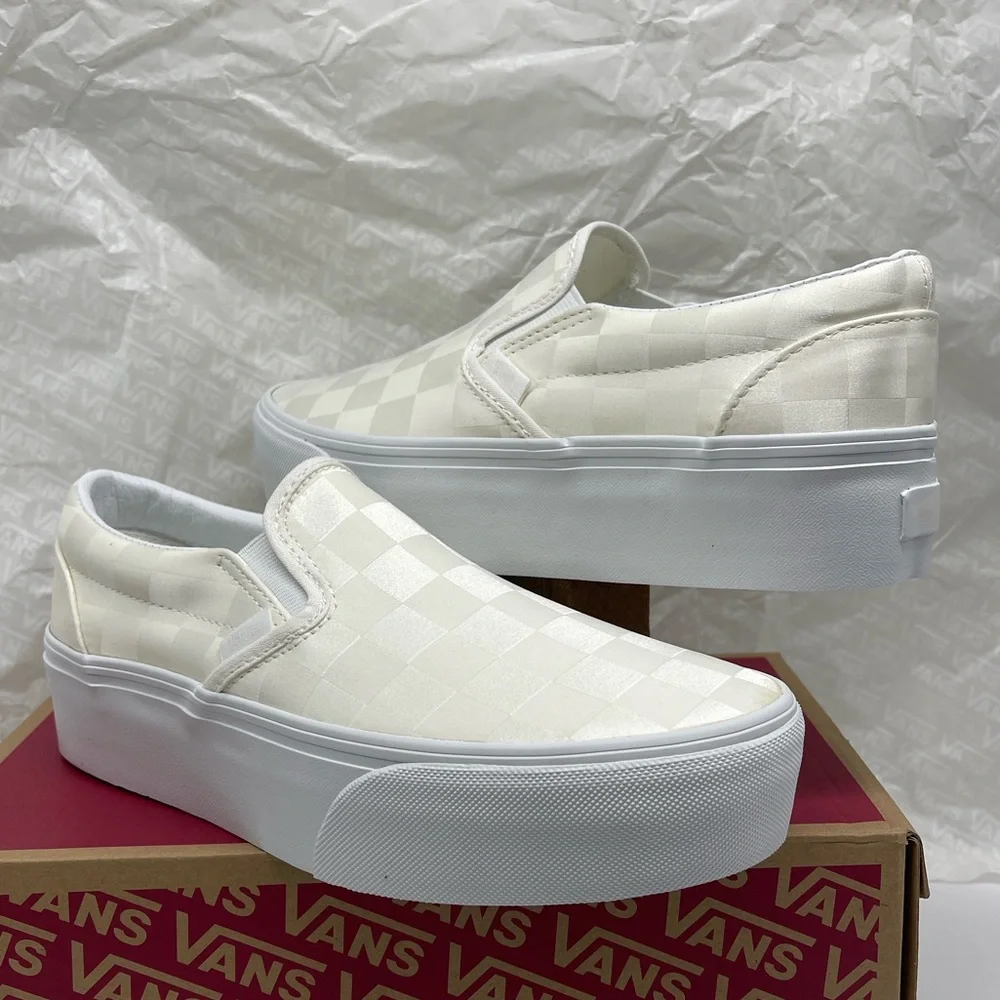 Vans Classic Slip-On Stackform Satin Checkerboard White VN000CN1CJ7 Platform